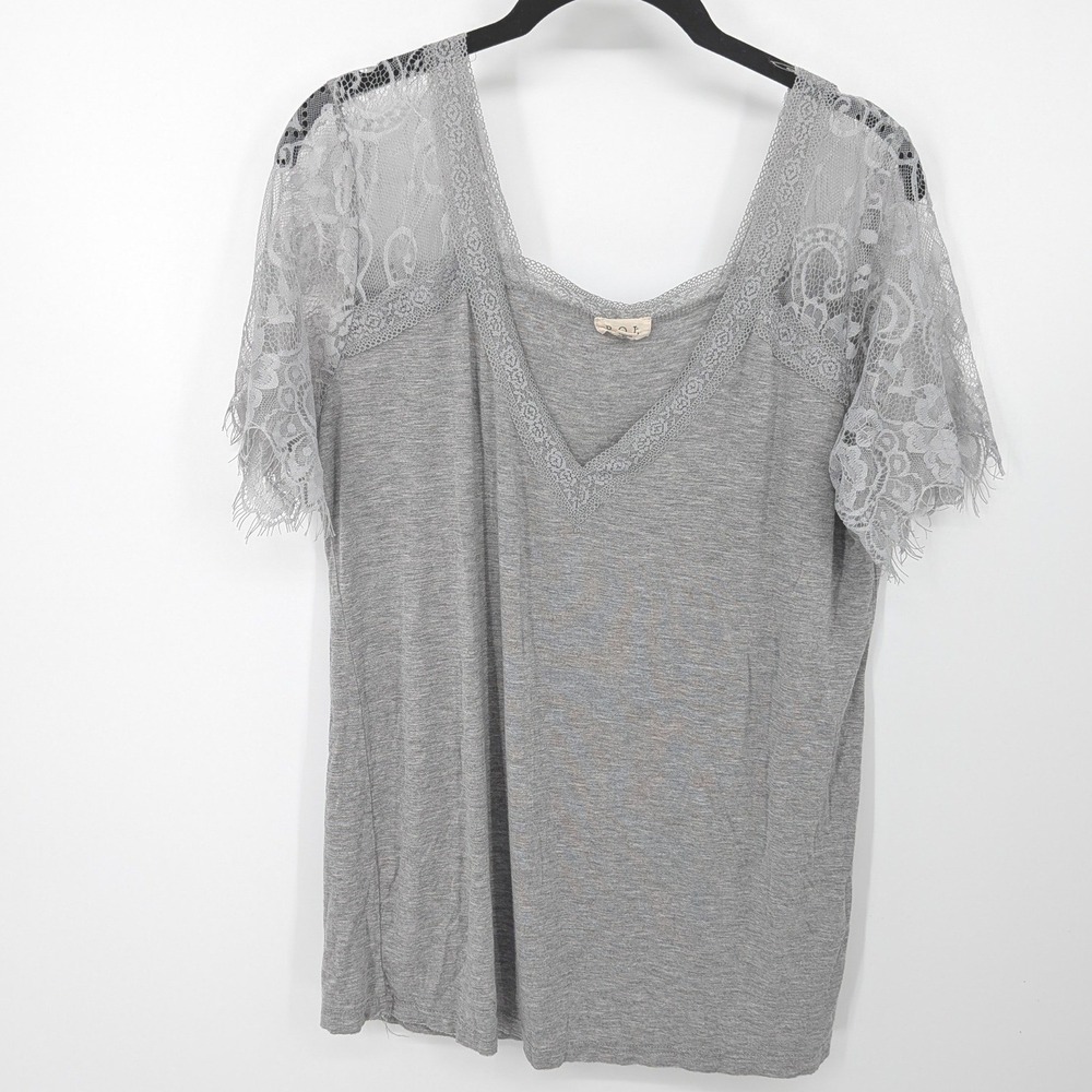 POL Top Women Large Gray Lace V-Neck Lightweight Coquette Soft Goth Romantic
